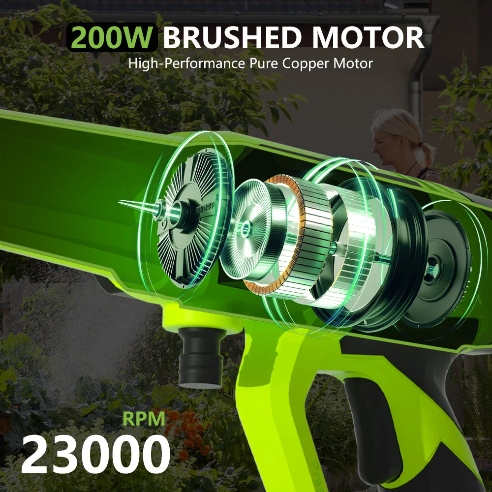 200W Cordless High Pressure Car Washer Spray Water Gun Home Car Washing Machine with 10-Section Single Battery Carrying Case